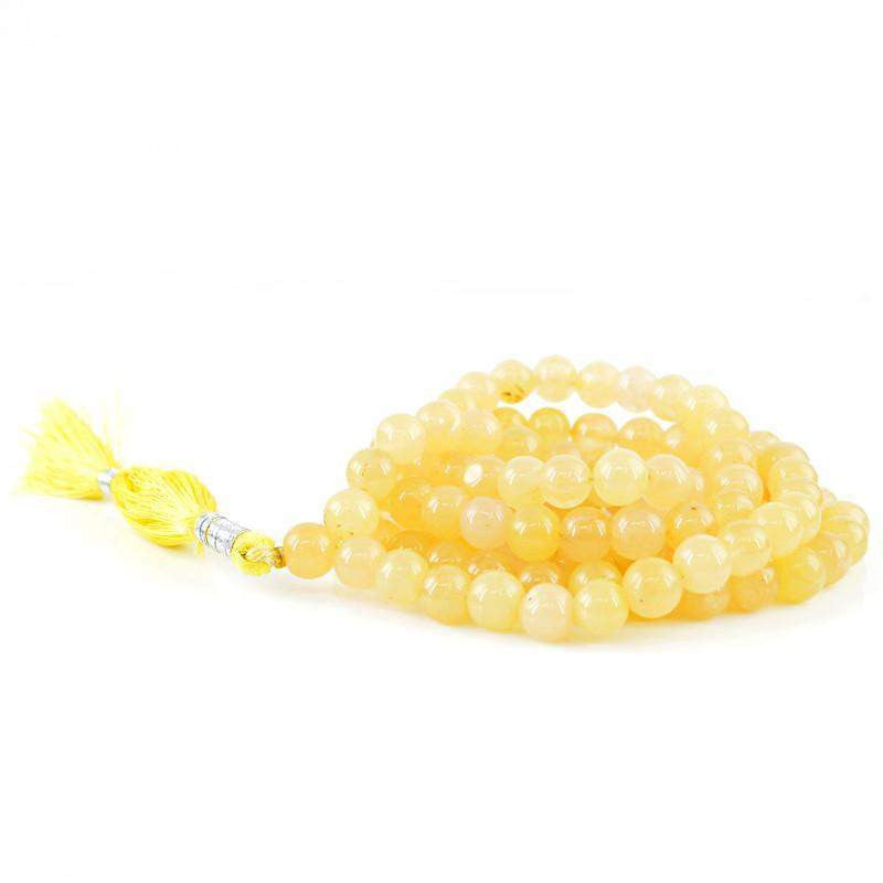 gemsmore:108 Prayer Mala Natural Yellow Aventurine Necklace Round Beads