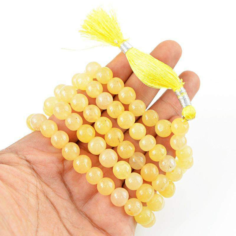 gemsmore:108 Prayer Mala Natural Yellow Aventurine Necklace Round Beads
