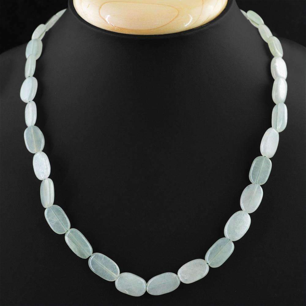 gemsmore:2 Line Green Aquamarine Necklace Natural Oval Shape Untreated Beads