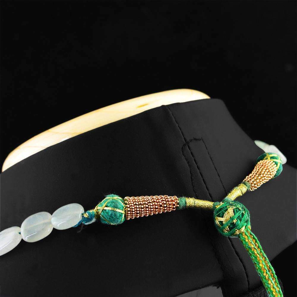 gemsmore:2 Line Green Aquamarine Necklace Natural Oval Shape Untreated Beads
