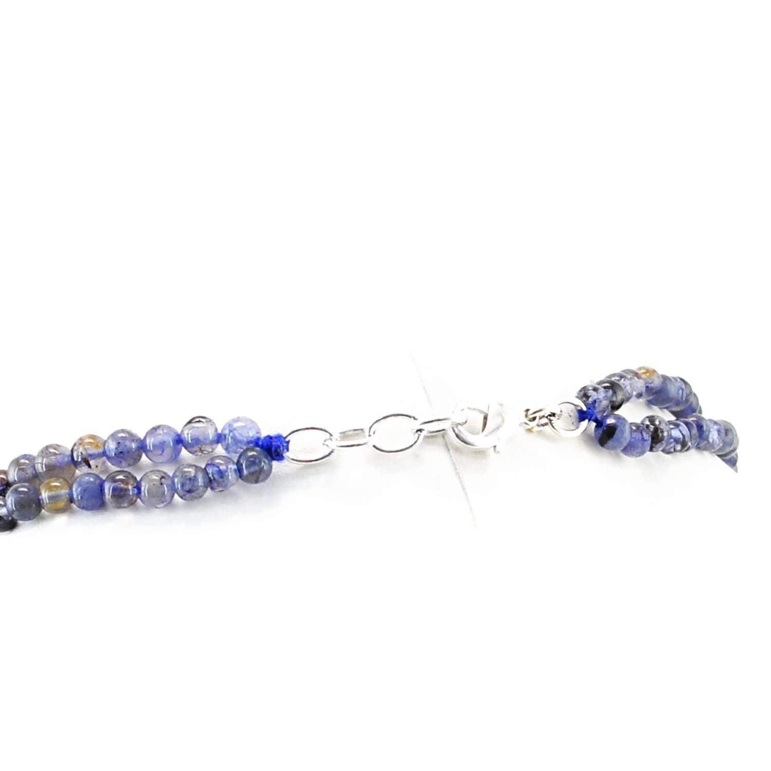 gemsmore:2 Strand Blue Tanzanite & Green Jade Necklace Natural Round Shape Beads