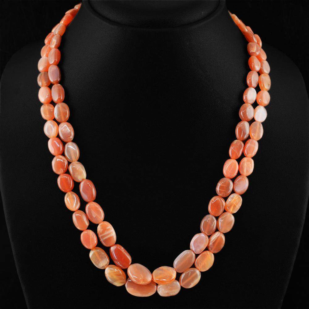 gemsmore:2 Strand Moonstone Necklace Natural Oval Shape Untreated Beads
