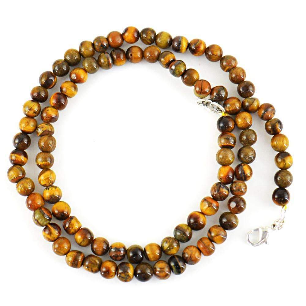 gemsmore:20 Inches Long Golden Tiger Eye Necklace Natural Round Shape Beads