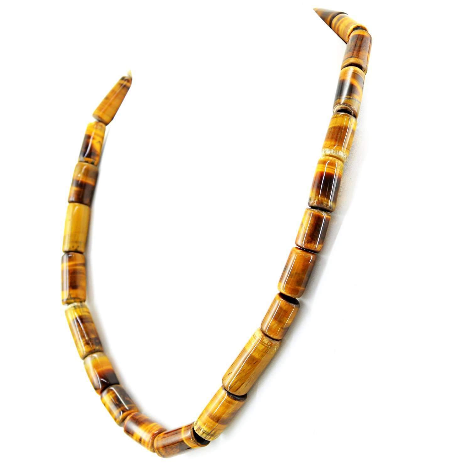 gemsmore:20 Inches Long Golden Tiger Eye Necklace Natural Single Strand Untreated Beads