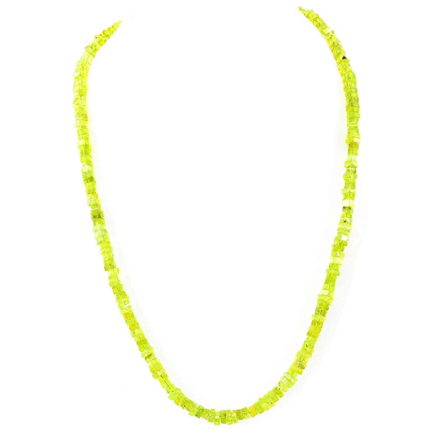 gemsmore:20 Inches Long Green Peridot Natural Unheated Beads Necklace