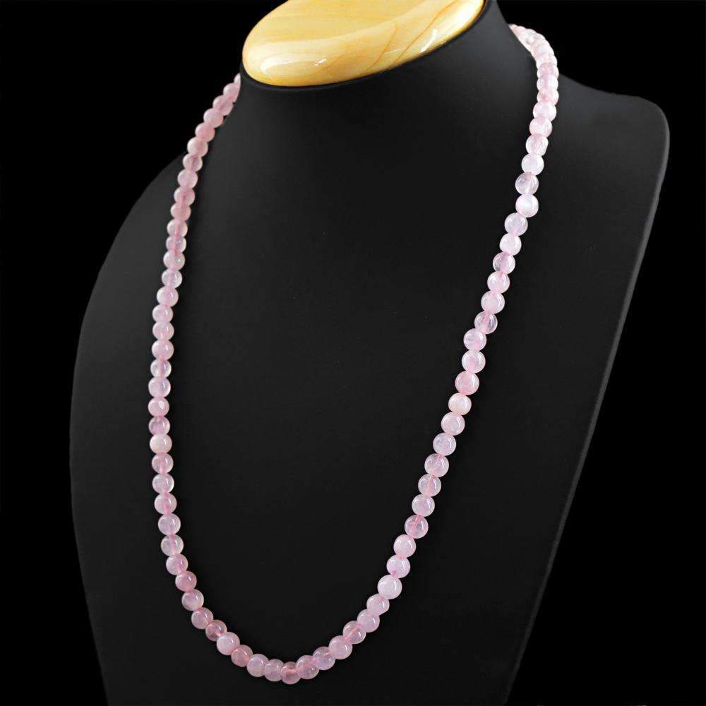 gemsmore:20 Inches Long Pink Rose Quartz Necklace Natural Round Shape Beads - On Sale