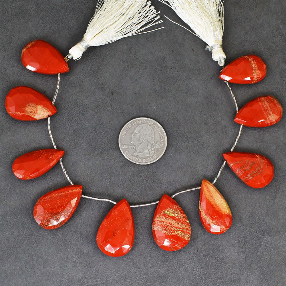 gemsmore:219 Carats 08 Inches  Genuine Red Jasper Faceted Beads Strand