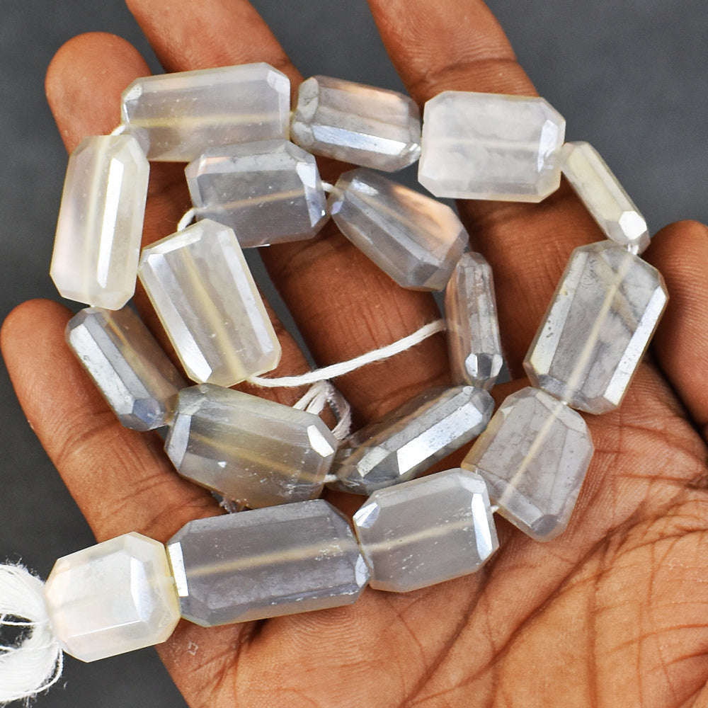 gemsmore:253 Carats 12 Inches Genuine Coated Grey Moonstone Beads Strand