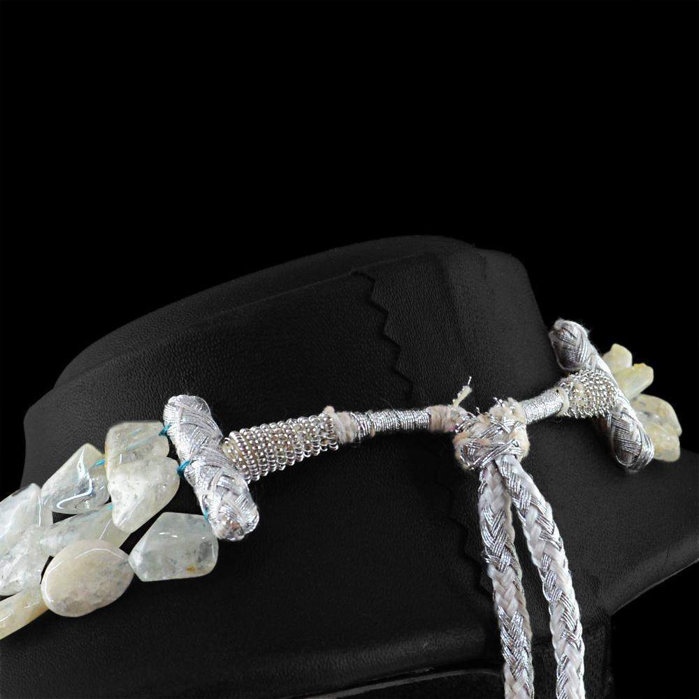 gemsmore:3 Line Aquamarine Necklace Natural Untreated Beads
