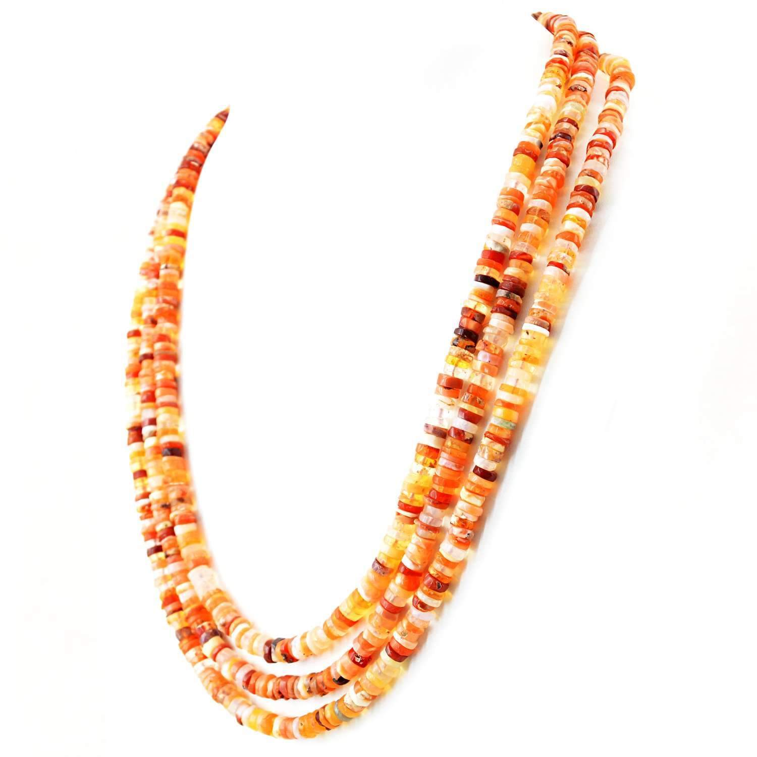 gemsmore:3 Line Australian Opal Necklace Natural Untreated Round Beads