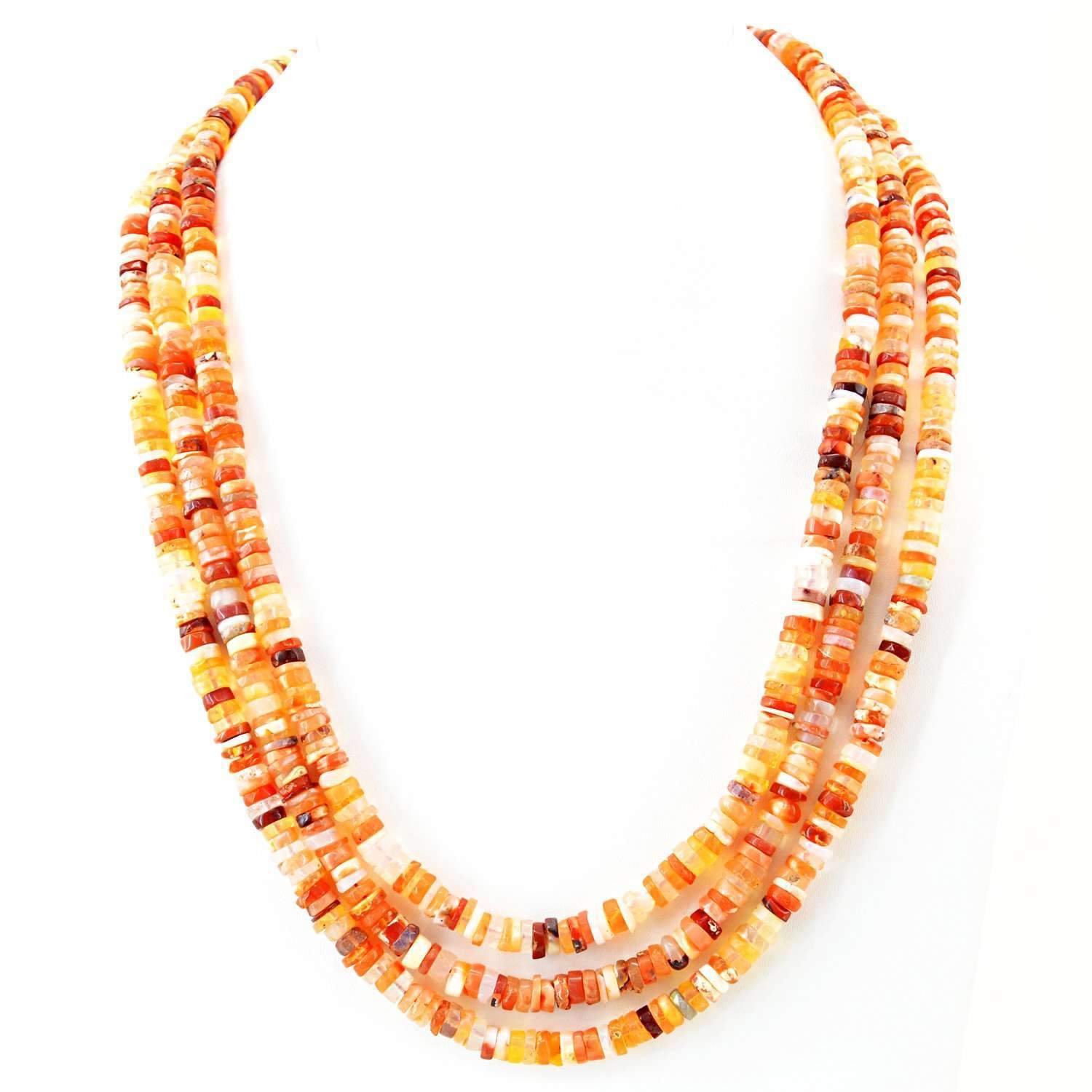 gemsmore:3 Line Australian Opal Necklace Natural Untreated Round Beads