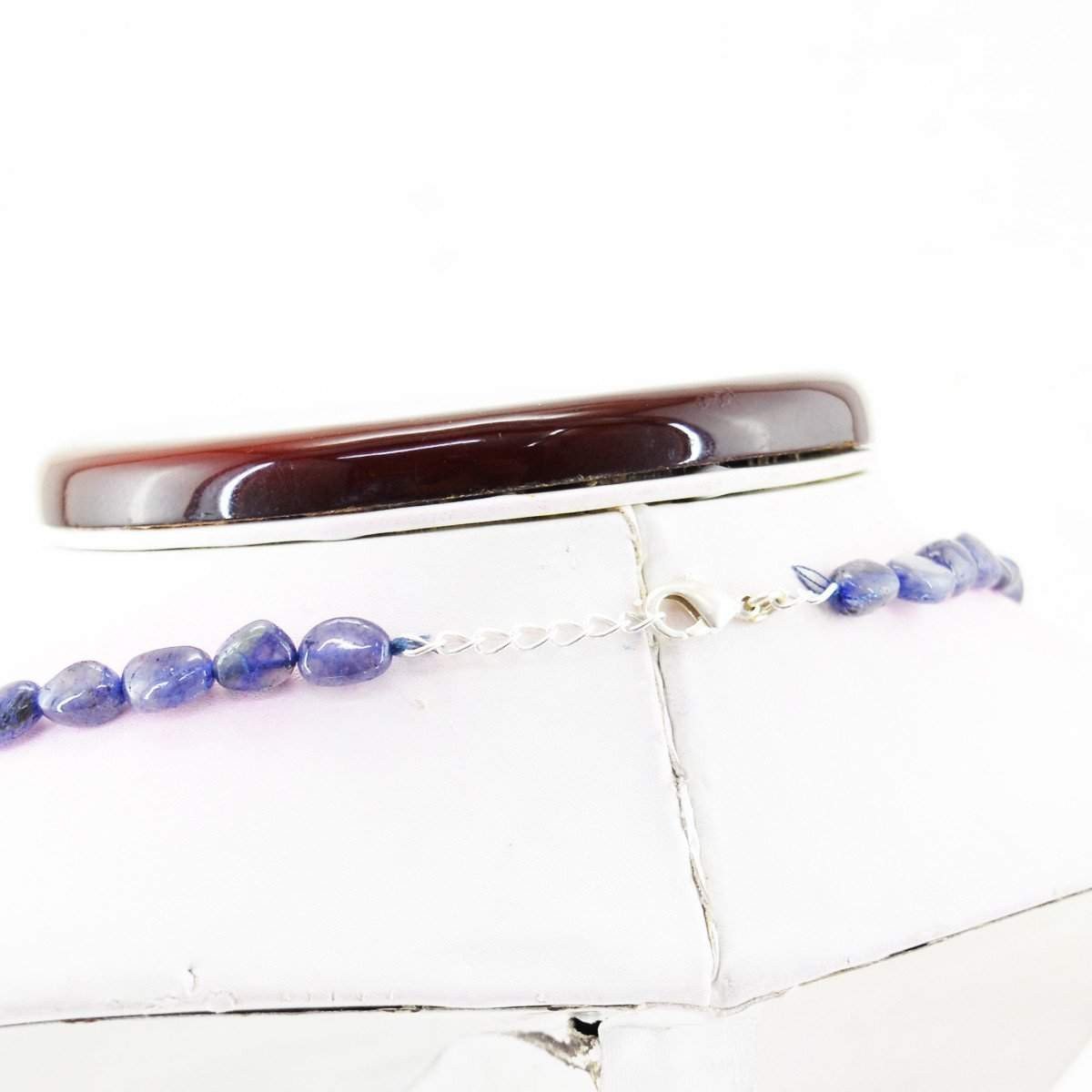 gemsmore:3 Line Blue Tanzanite Necklace Natural Untreated Oval Shape Beads