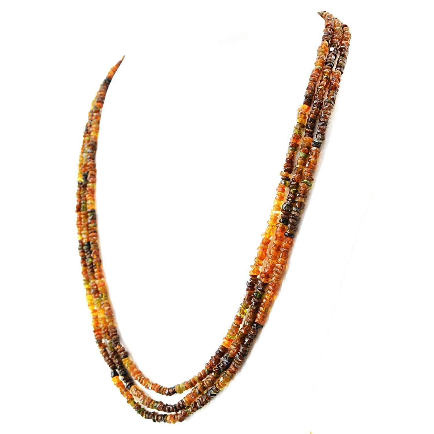 gemsmore:3 Line Hessonite Garnet Necklace Natural Round Cut Beads