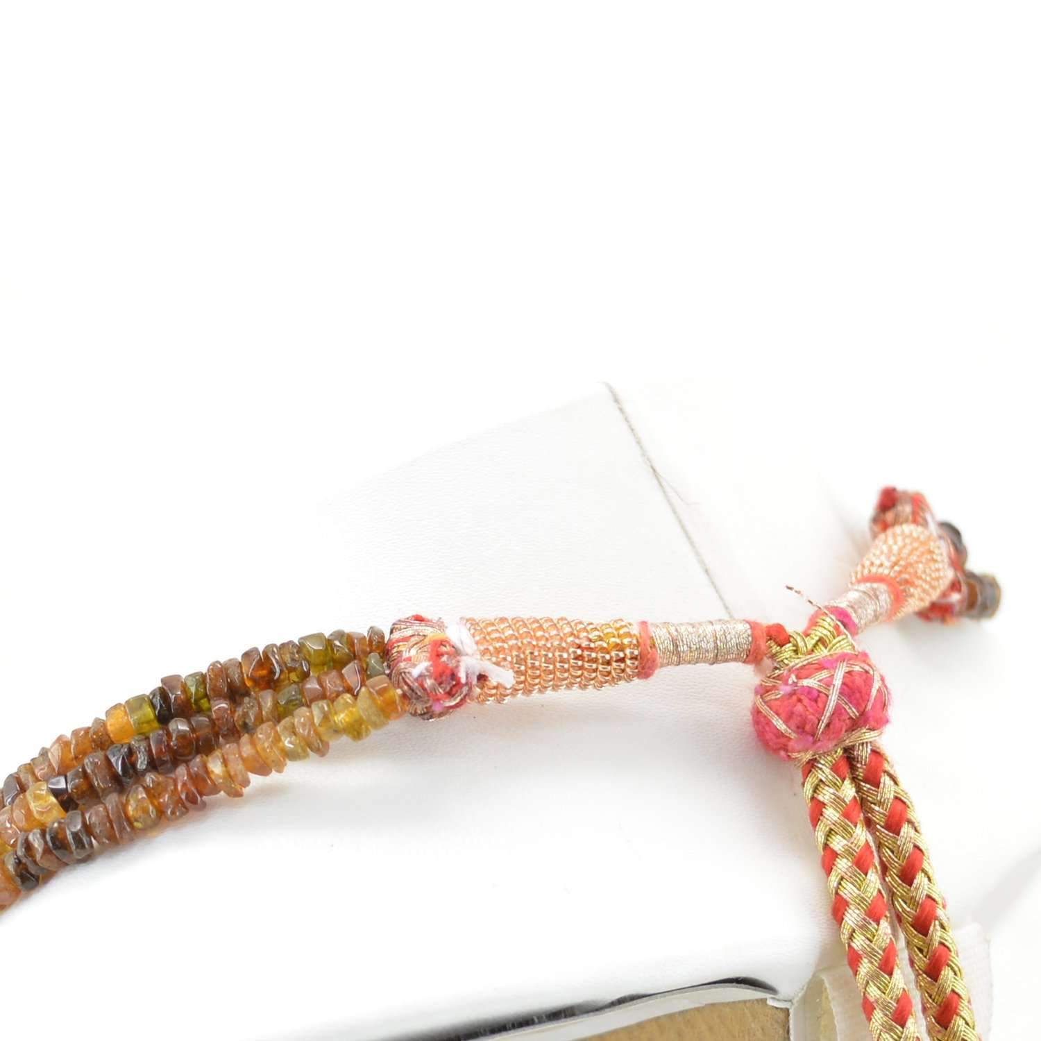 gemsmore:3 Line Hessonite Garnet Necklace Natural Round Cut Beads