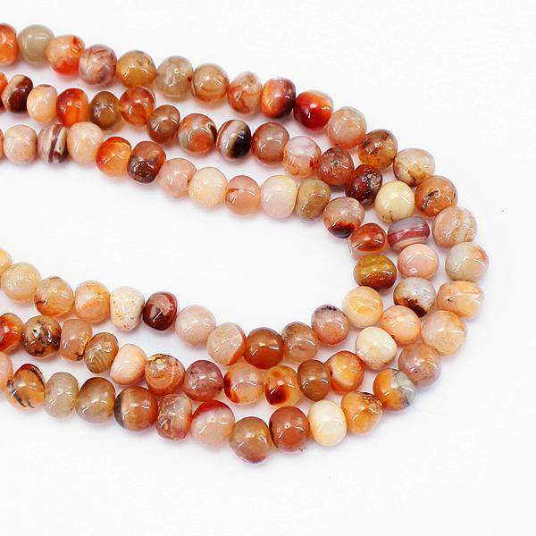 gemsmore:3 Line Orange Agate Necklace Natural Untreated Round Shape Beads