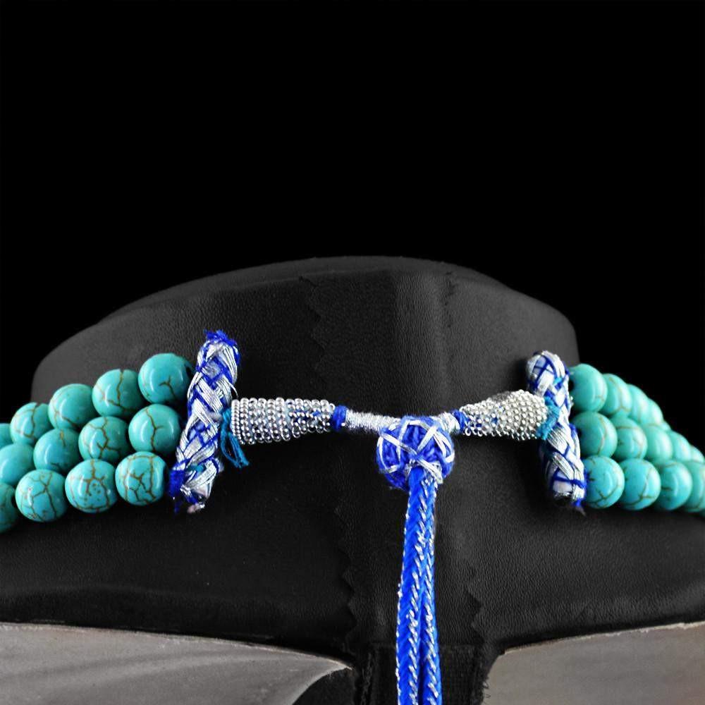 gemsmore:3 Line Turquoise Necklace Natural 20 Inches Long Round Beads