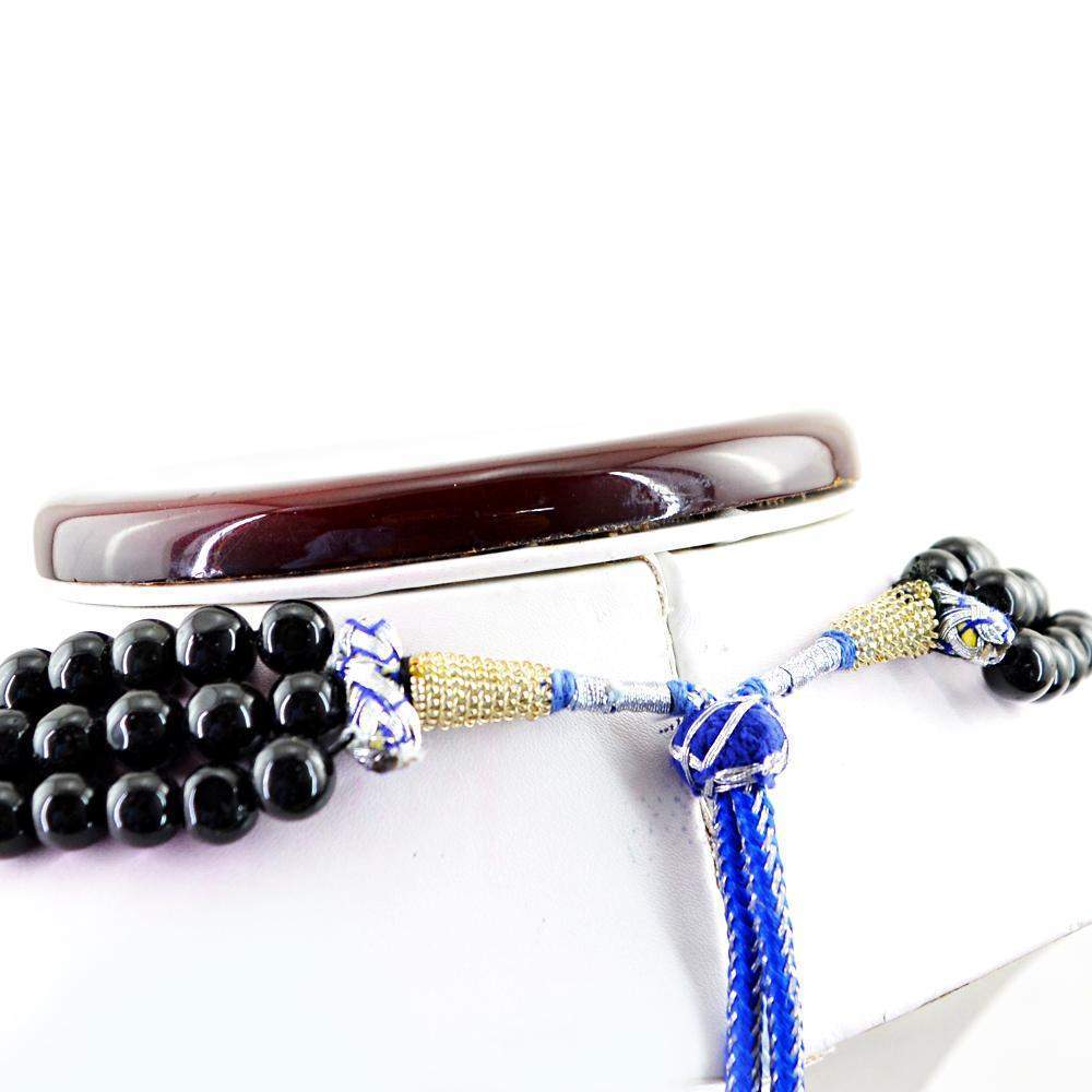 gemsmore:3 Strand Black Spinel Necklace Natural Round Shape Beads