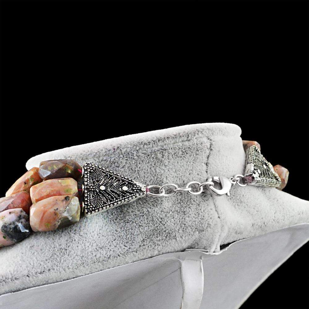 gemsmore:3 Strand Pink Australian Opal Necklace Natural Faceted Beads