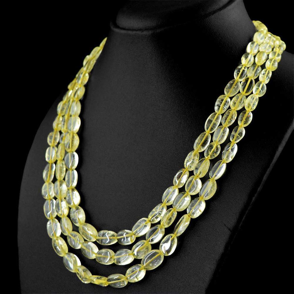 gemsmore:3 Strand Yellow Citrine Necklace Natural Oval Shape Beads