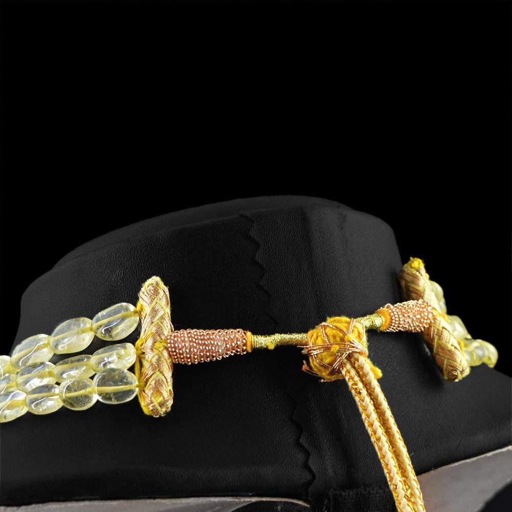gemsmore:3 Strand Yellow Citrine Necklace Natural Oval Shape Beads