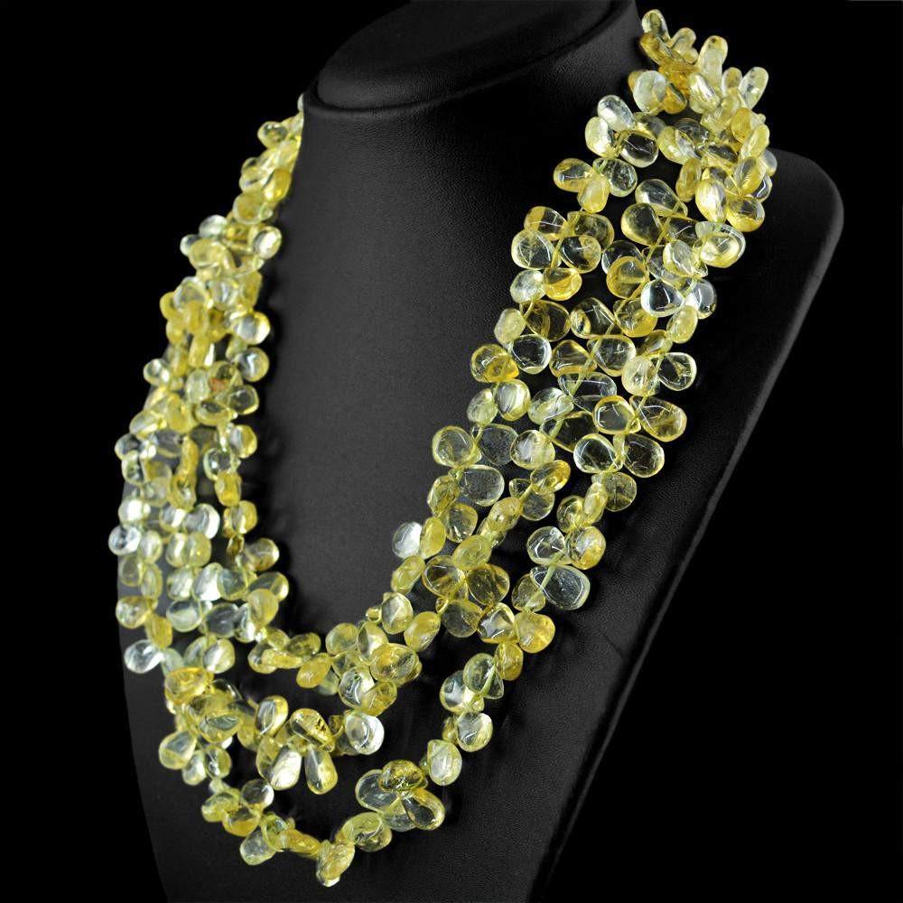 gemsmore:3 Strand Yellow Citrine Necklace Natural Untreated Pear Shape Beads