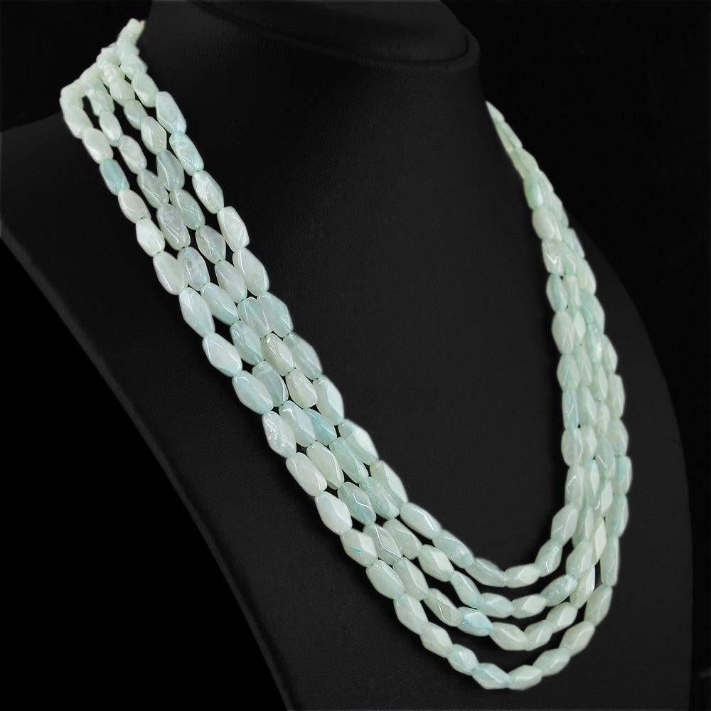 gemsmore:4 Line Green Aquamarine Necklace  Natural Faceted Untreated Beads