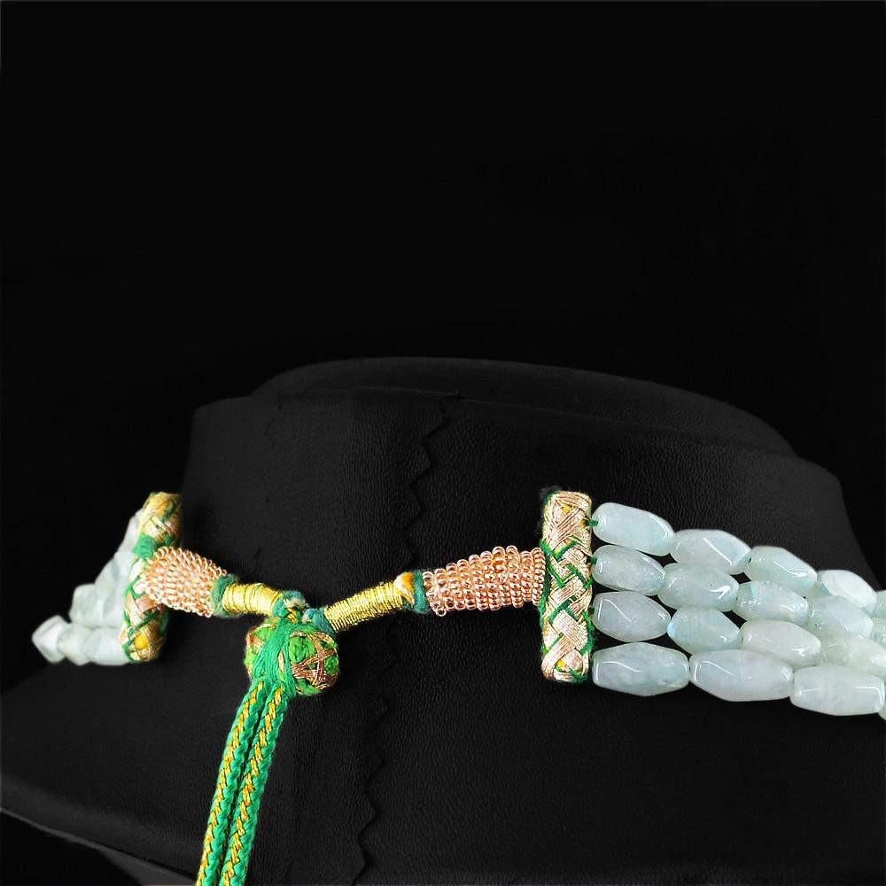 gemsmore:4 Line Green Aquamarine Necklace  Natural Faceted Untreated Beads
