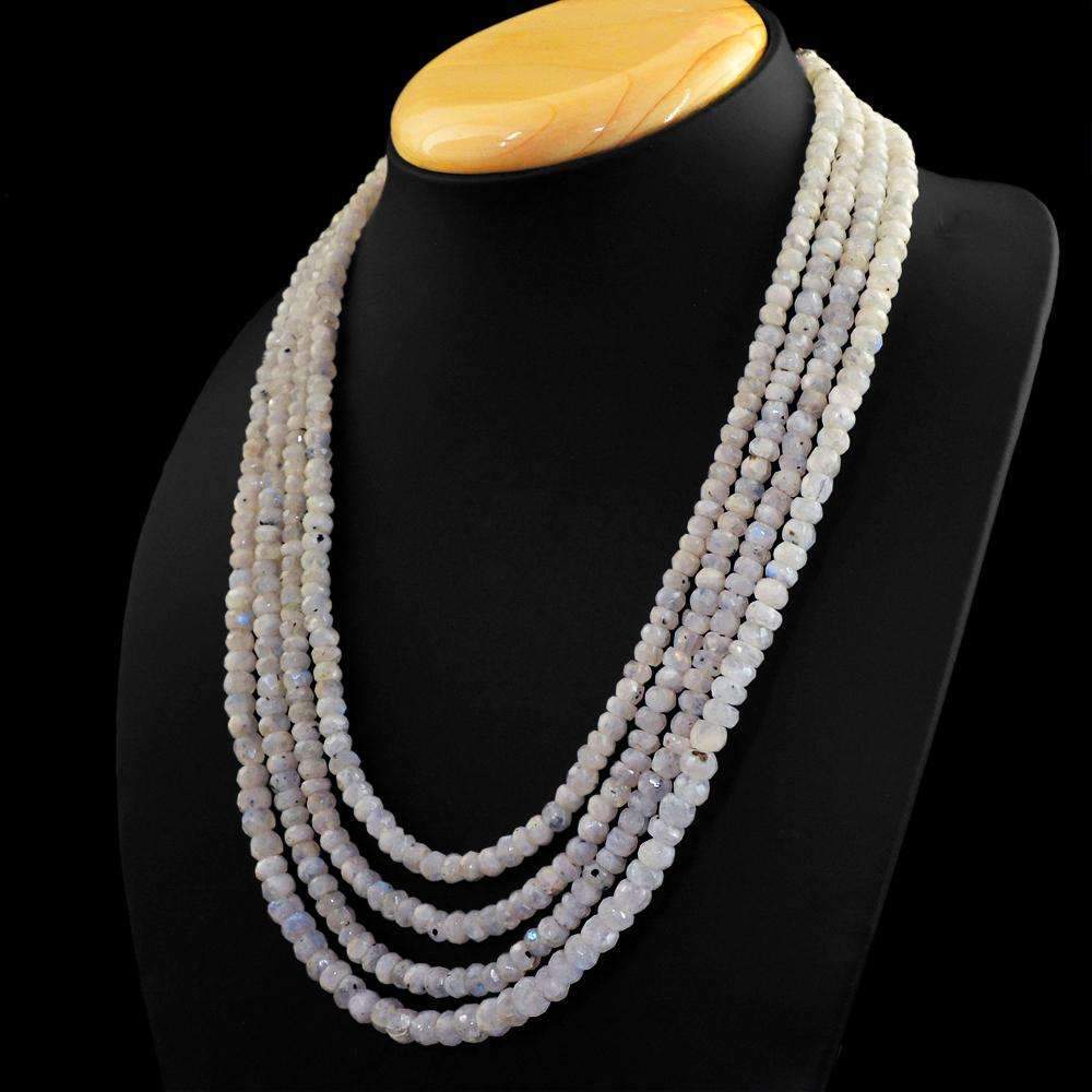 gemsmore:4 Strand Blue Flash Moonstone Necklace Natural Round Shape Faceted Beads