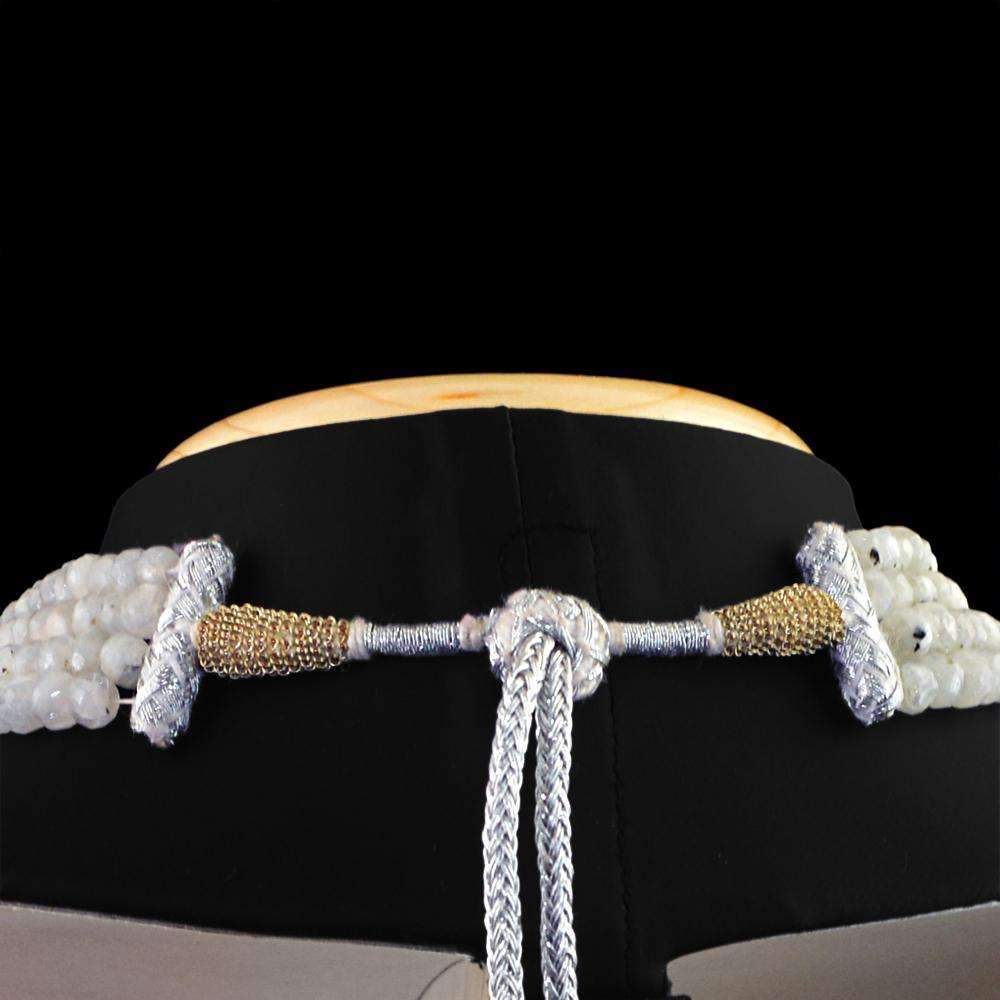 gemsmore:4 Strand Blue Flash Moonstone Necklace Natural Round Shape Faceted Beads
