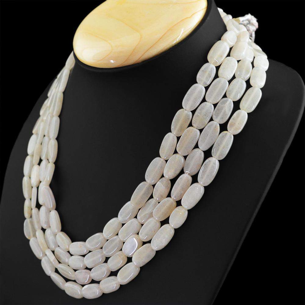 gemsmore:4 Strand Natural White Agate Necklace Oval Beads