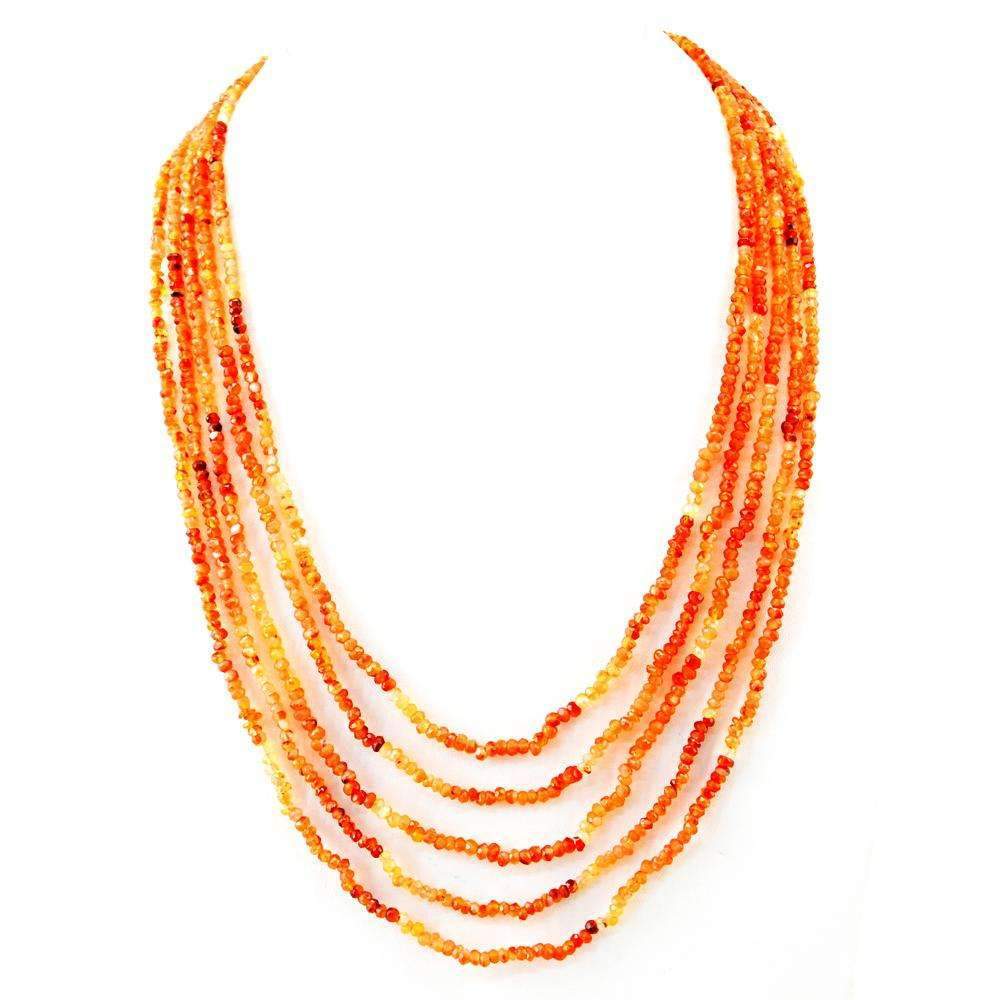 gemsmore:5 Line Orange Carnelian Necklace Natural Round Shape Faceted Beads