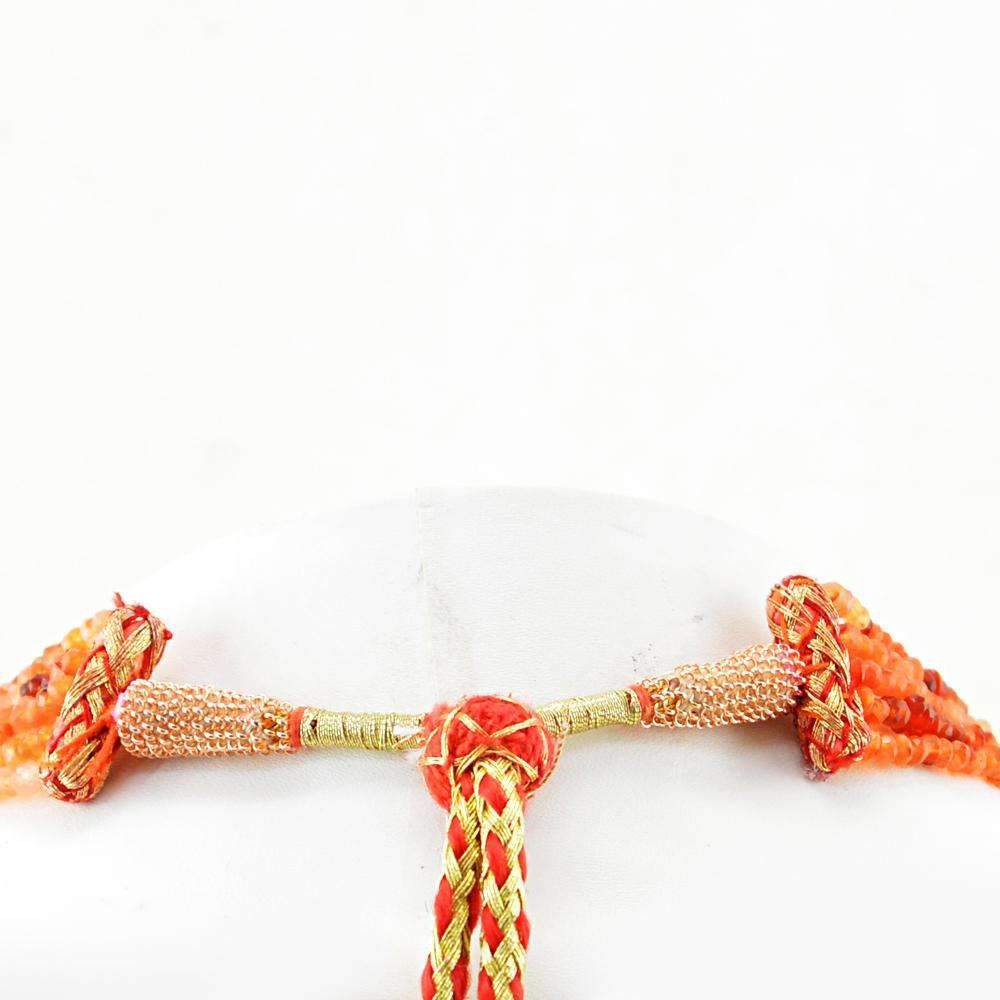 gemsmore:5 Line Orange Carnelian Necklace Natural Round Shape Faceted Beads