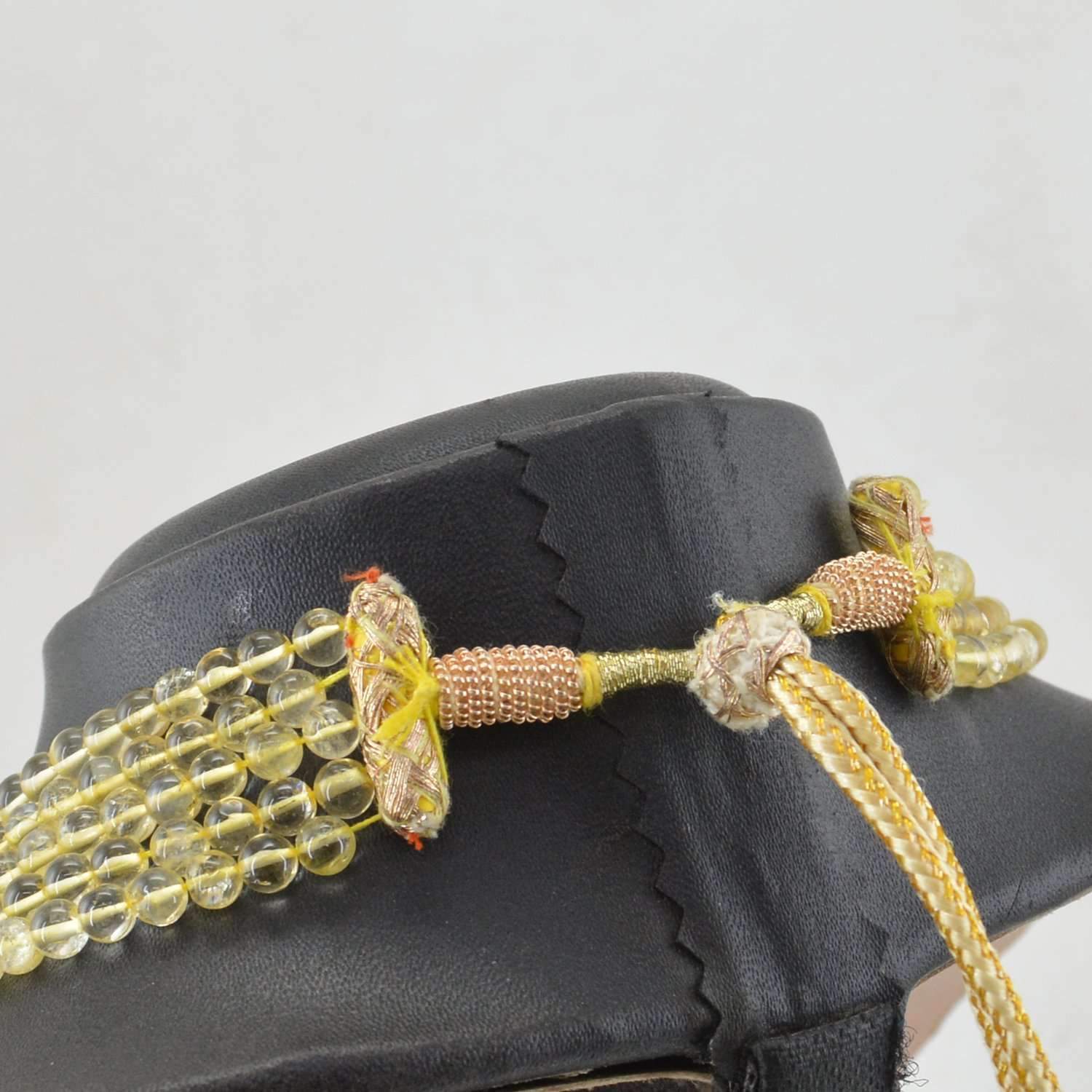 gemsmore:5 Lines Yellow Citrine Necklace Natural Round Beads