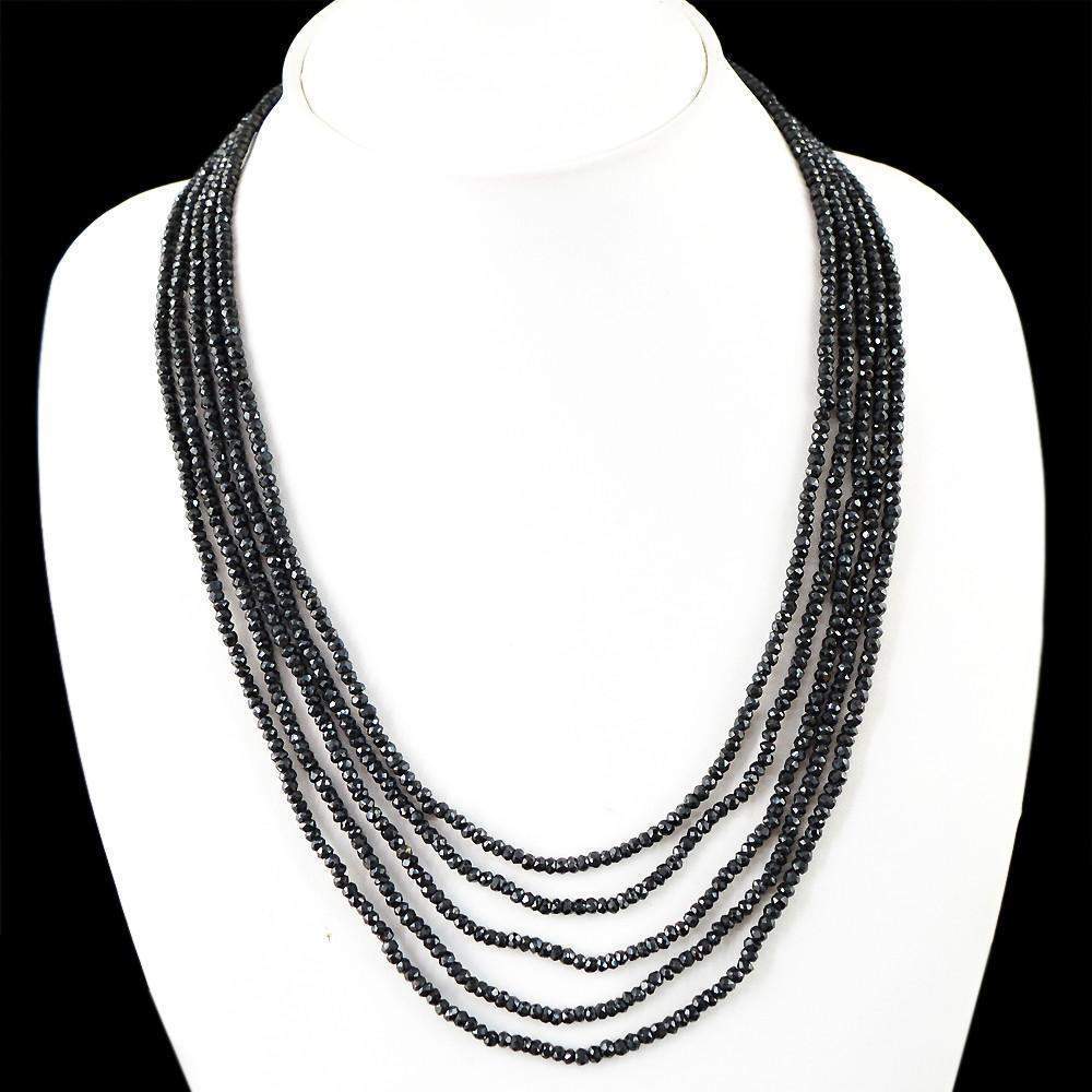 gemsmore:5 Strand Black Spinel Necklace Natural Untreated Round Cut Beads