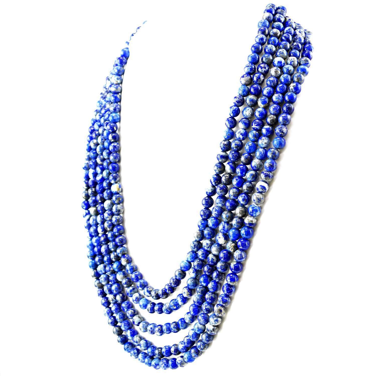 gemsmore:5 Strand Blue Lapis Lazuli Necklace - Natural Round Beads