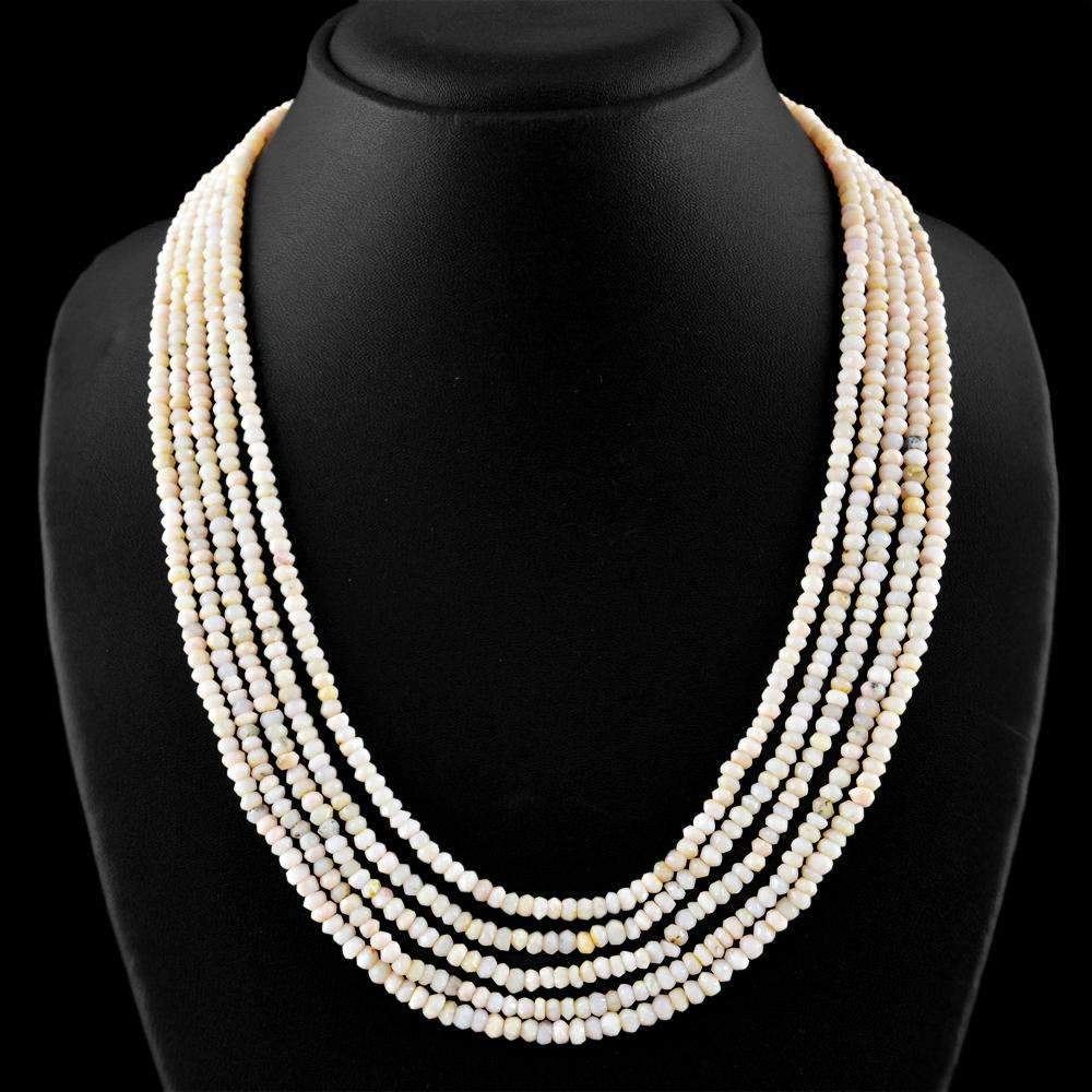gemsmore:5 Strand Pink Australian Opal Necklace Natural Round Cut Beads