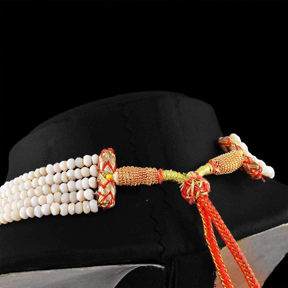 gemsmore:5 Strand Pink Australian Opal Necklace Natural Round Cut Beads
