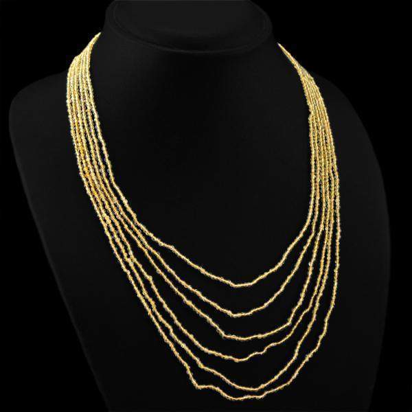 gemsmore:6 Strand Yellow Citrine Necklace Natural Round Shape Beads
