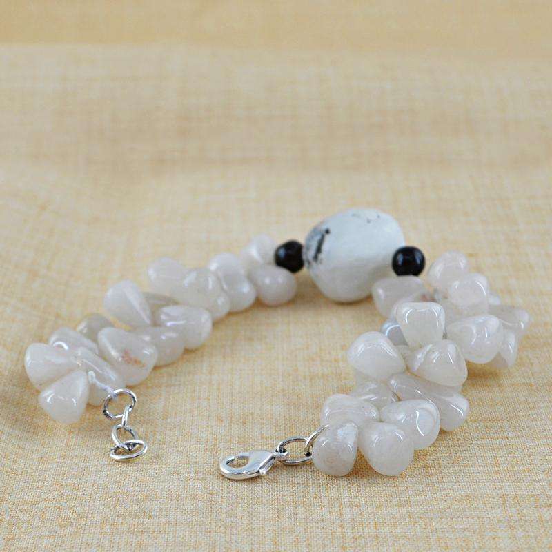 gemsmore:Agate & Moonstone Bracelet Natural Untreated Beads
