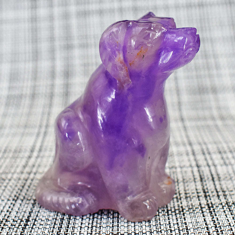 gemsmore:Amazing Amethyst Hand Carved Genuine Crystal Gemstone Carving Dog