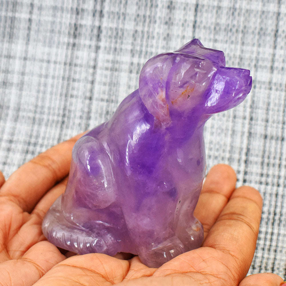 gemsmore:Amazing Amethyst Hand Carved Genuine Crystal Gemstone Carving Dog