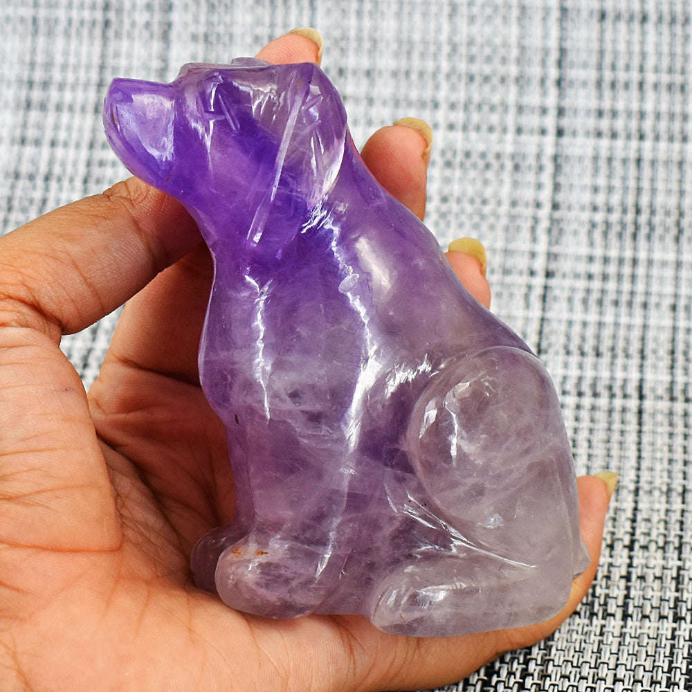 gemsmore:Amazing Amethyst Hand Carved Genuine Crystal Gemstone Carving Dog