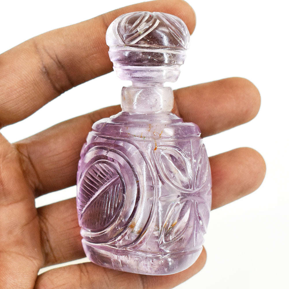 gemsmore:Amazing Amethyst  Hand Carved Genuine Crystal Gemstone Carving Perfume Bottle