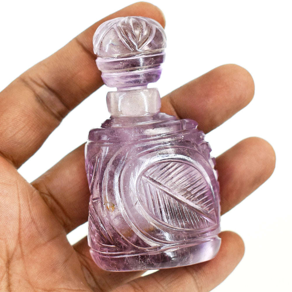 gemsmore:Amazing Amethyst  Hand Carved Genuine Crystal Gemstone Carving Perfume Bottle