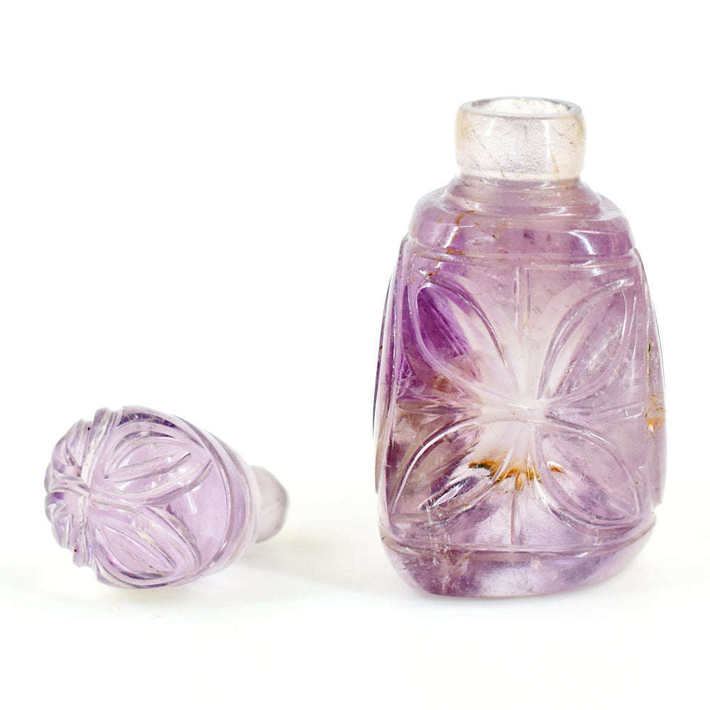 gemsmore:Amazing Amethyst  Hand Carved Genuine Crystal Gemstone Carving Perfume Bottle