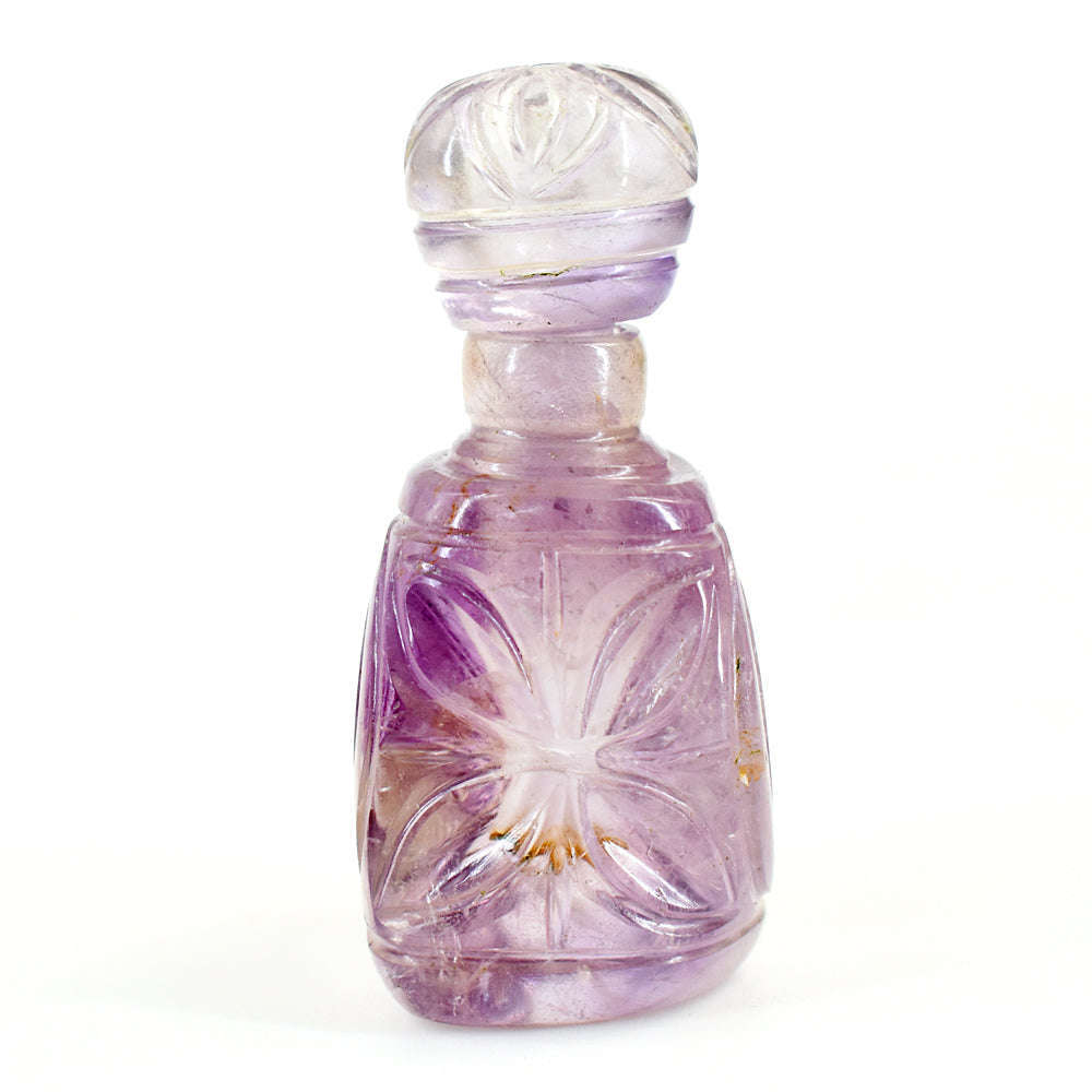 gemsmore:Amazing Amethyst  Hand Carved Genuine Crystal Gemstone Carving Perfume Bottle