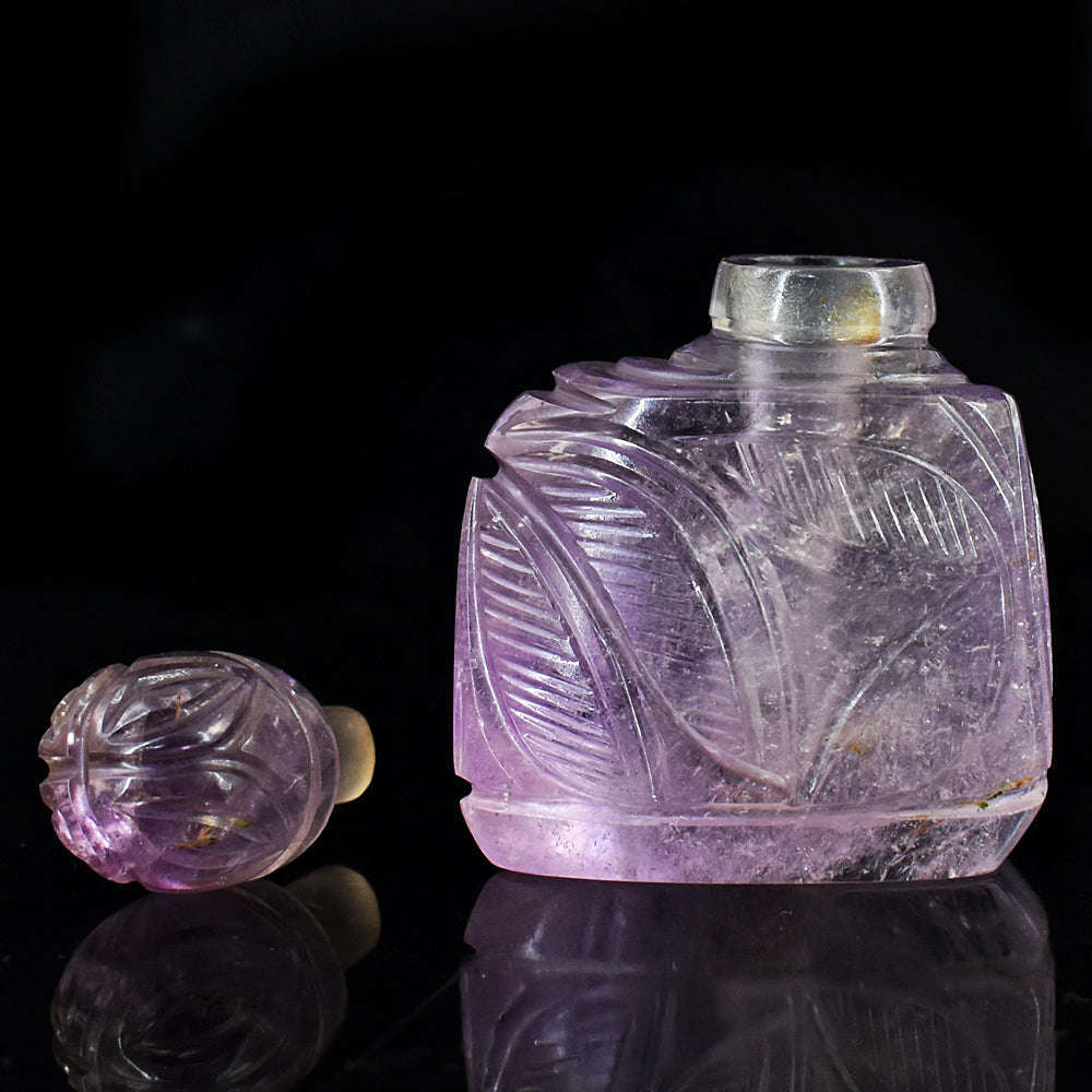 gemsmore:Amazing Amethyst  Hand Carved Genuine Crystal Gemstone Carving Perfume Bottle