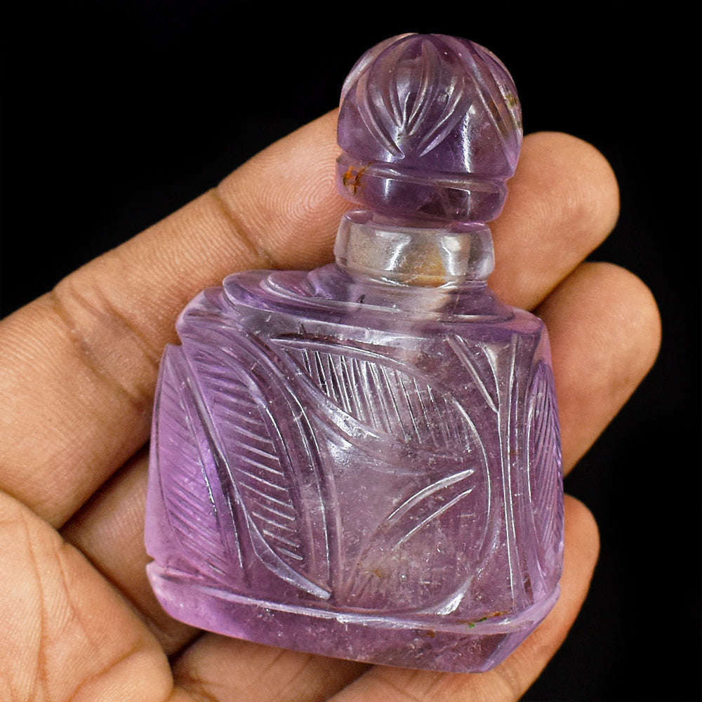 gemsmore:Amazing Amethyst  Hand Carved Genuine Crystal Gemstone Carving Perfume Bottle