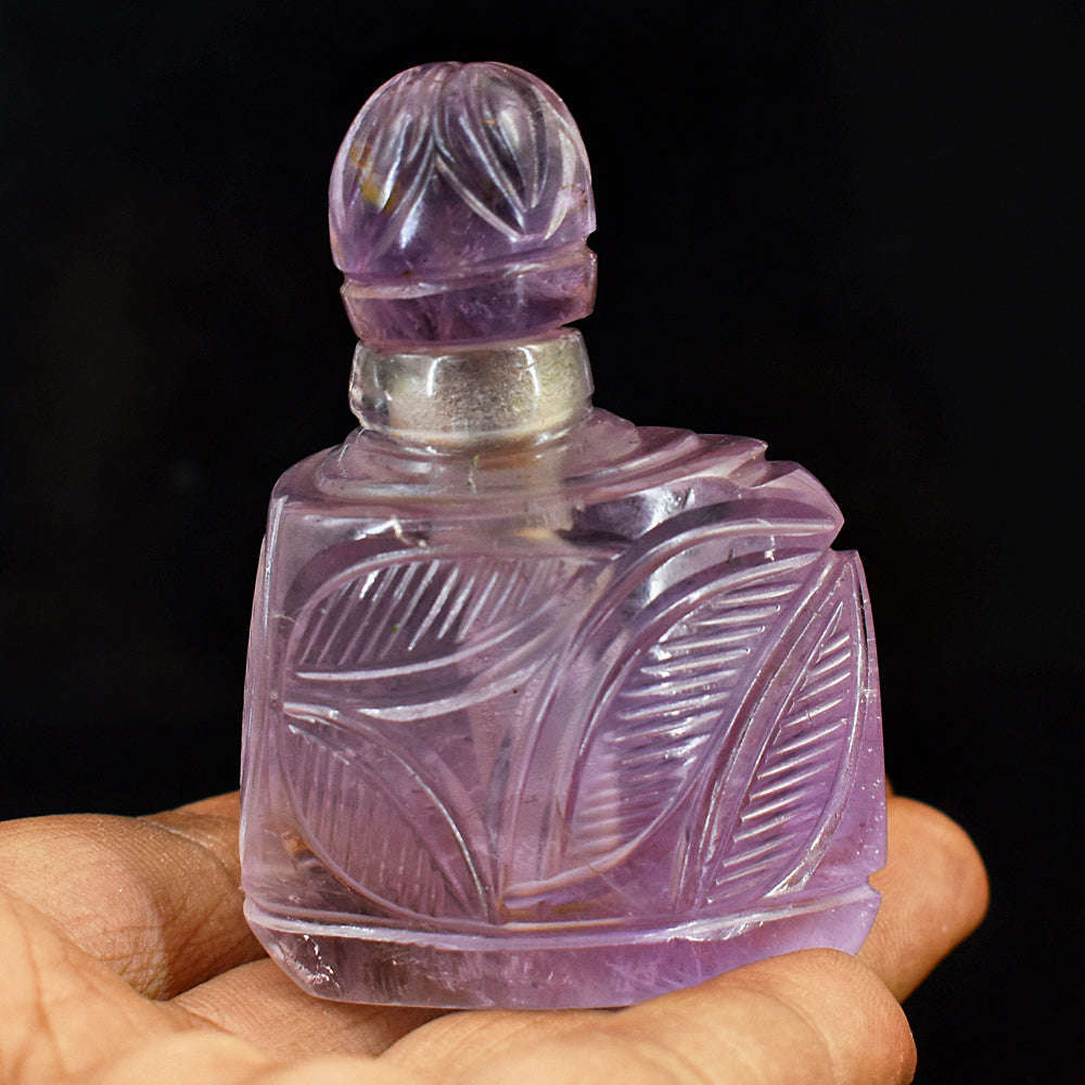 gemsmore:Amazing Amethyst  Hand Carved Genuine Crystal Gemstone Carving Perfume Bottle