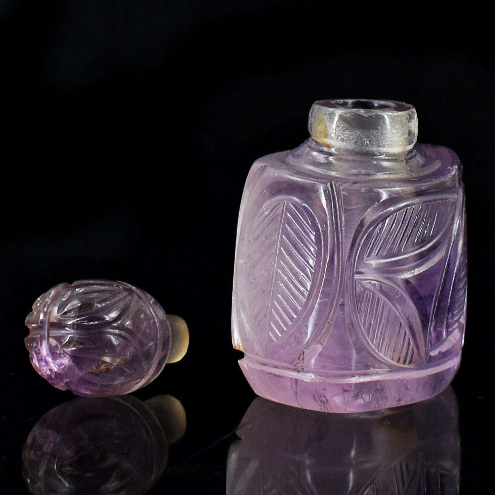 gemsmore:Amazing Amethyst  Hand Carved Genuine Crystal Gemstone Carving Perfume Bottle